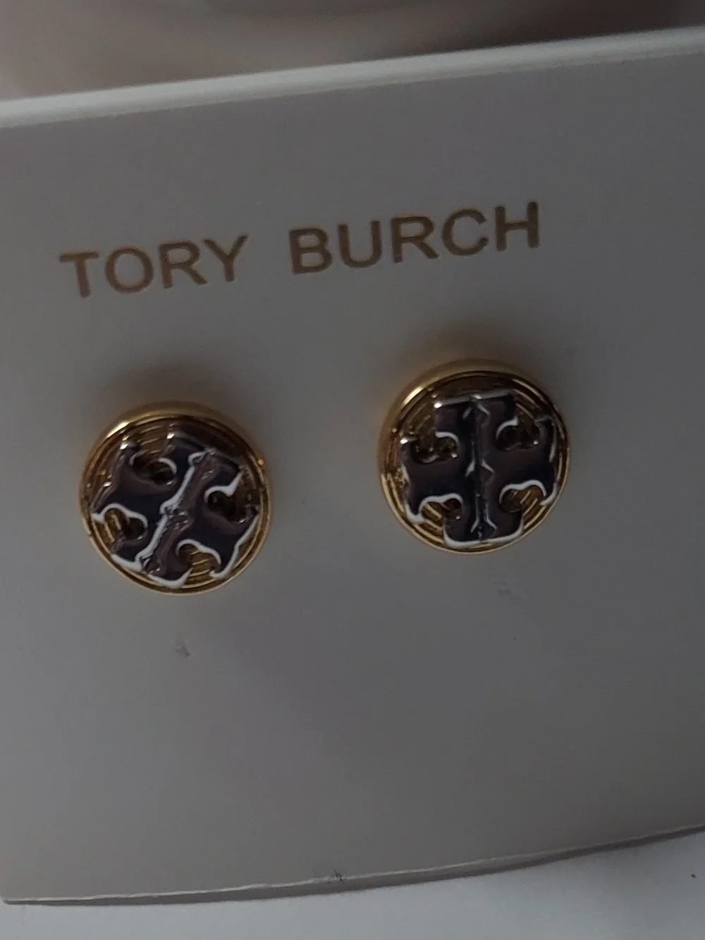 Tory Burch Gold and Silver Logo Round Stud Earrings